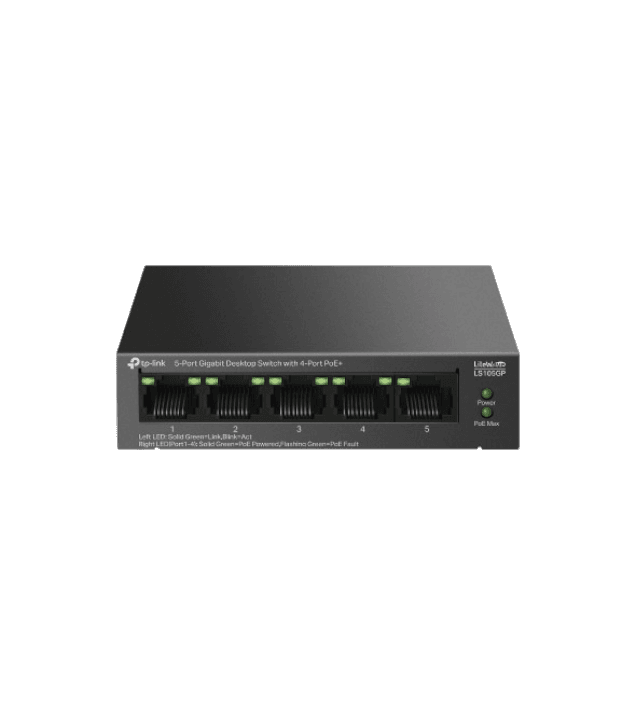 Switch de Bureau TP-Link LS105GP 5 Ports Gigabit avec 4 Ports PoE+ — TP-Link Réseaux