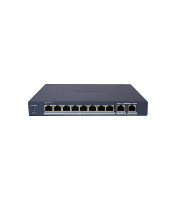 Hikvision DS-3E1510P-EI/M – Switch Gigabit 8 × PoE+ 60 W, 2 uplinks