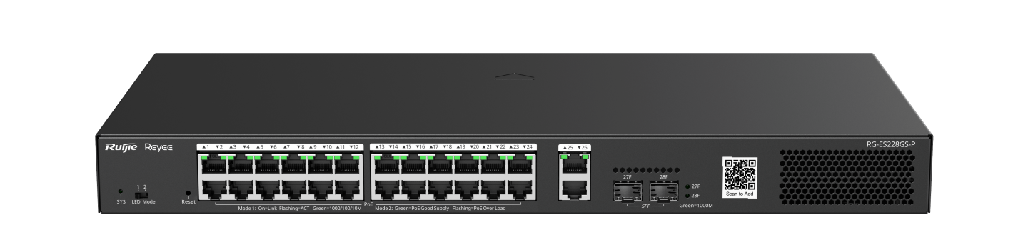 Ruijie Reyee RG-ES228GS-P – Switch et Commutateur PoE géré dans le cloud intelligent, 24 ports Gigabit