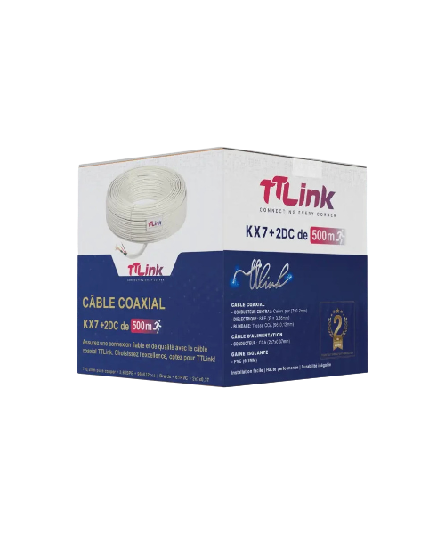 TT-Link Câble Coaxial 500 m RG6 Quad-Shield, Fil Cuivre,3 GHz, Faible Perte