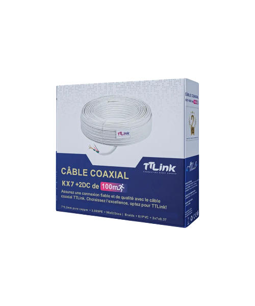 TT-LINK RG59+2DC – Câble coaxial double 100 m avec alimentation