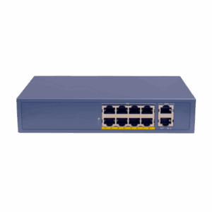 Schéma explicatif du fonctionnement d'un switch PoE qui alimente et connecte plusieurs caméras IP avec un seul câble RJ45 pour chacune, illustrant la simplification du réseau de vidéosurveillance.