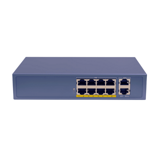 Schéma explicatif du fonctionnement d'un switch PoE qui alimente et connecte plusieurs caméras IP avec un seul câble RJ45 pour chacune, illustrant la simplification du réseau de vidéosurveillance.