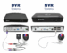 Infographie comparative illustrant la différence entre la technologie NVR, montrant des flux de données numériques, et la technologie DVR, symbolisée par des ondes analogiques, pour un système de vidéosurveillance moderne.