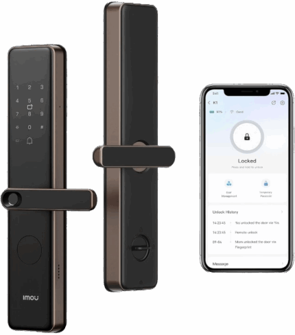 Serrure connectée IMOU K1 WiFi, finition Or Mocha, 5 modes d'accès (Empreinte/Code/App), gestion à distance