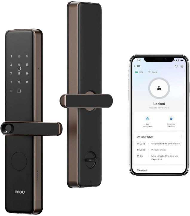 Serrure connectée IMOU K1 WiFi, finition Or Mocha, 5 modes d'accès (Empreinte/Code/App), gestion à distance
