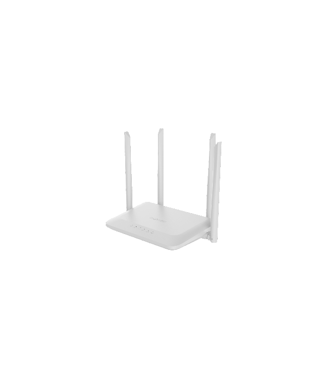 Routeur Wi-Fi 5 blanc Ruijie Reyee RG-EW1200, vu de face avec ses quatre antennes omnidirectionnelles déployées.